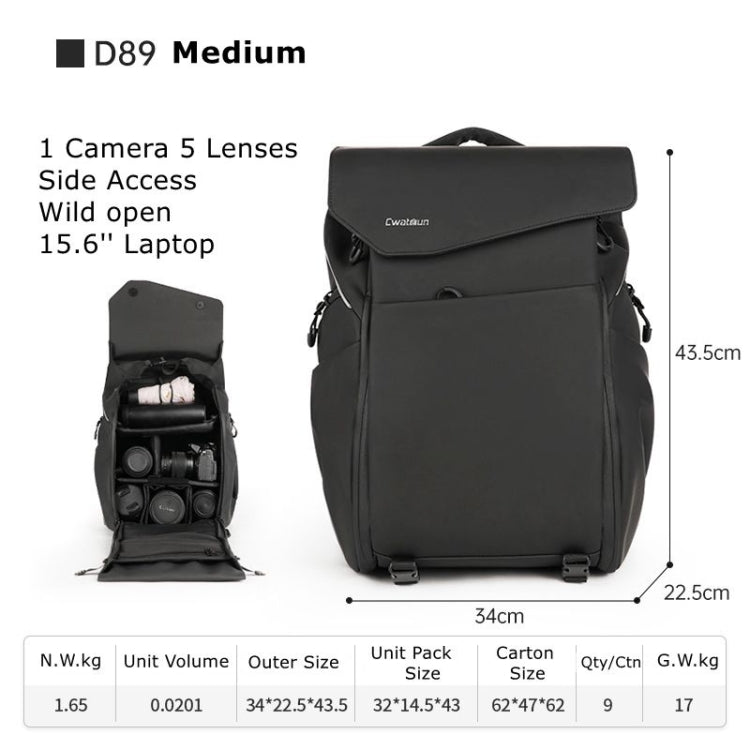 Cwatcun D89 Camera Backpack Waterproof Leather Film 15.6 Laptop Sleeve Bag, Size:43.5 x 33 x 22.5cm(Black)
