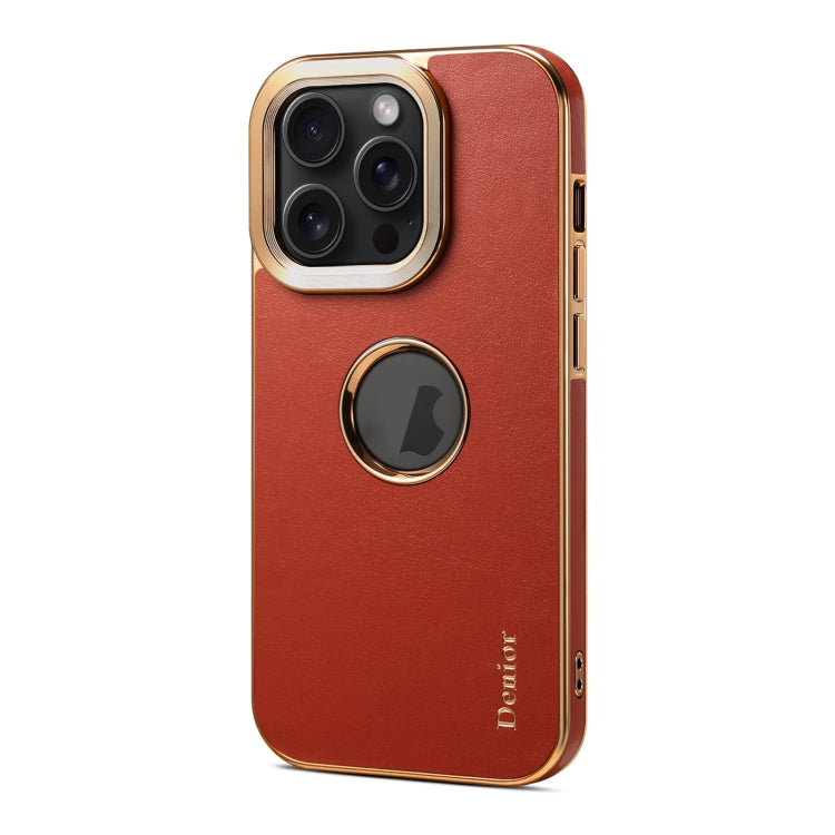 For iPhone 14 Pro Denior Fragrant Calf Texture Electroplating Phone Case(Maroon Red)