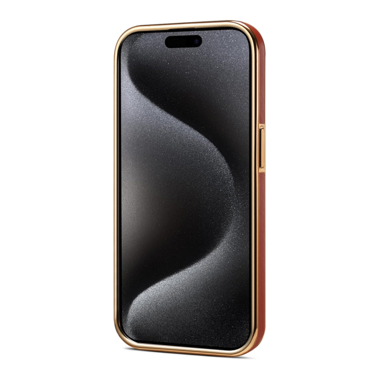 For iPhone 14 Pro Denior Fragrant Calf Texture Electroplating Phone Case(Maroon Red)
