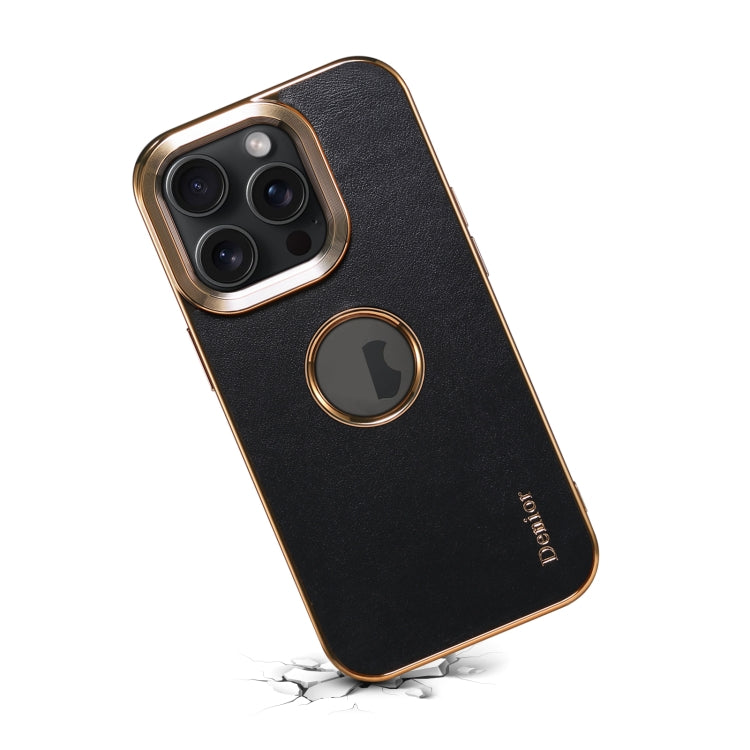 For iPhone 14 Pro Max Denior Fragrant Calf Texture Electroplating Phone Case(Black)