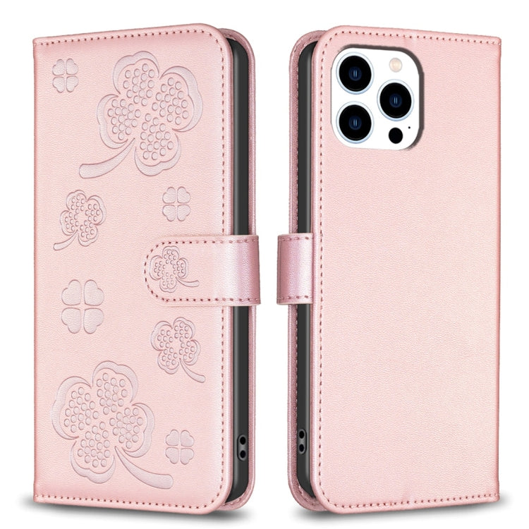 Four-leaf Embossed Leather Phone Case, For iPhone 14 Plus, For iPhone 14, For iPhone 14 Pro, For iPhone 14 Pro Max