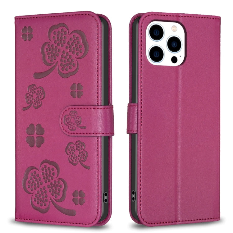 Four-leaf Embossed Leather Phone Case, For iPhone 14 Plus, For iPhone 14, For iPhone 14 Pro, For iPhone 14 Pro Max