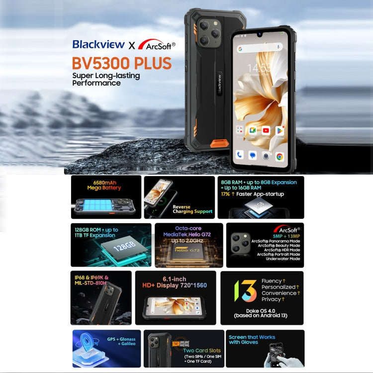 Blackview BV5300 Plus, 8GB+128GB, IP68/IP69K/MIL-STD-810H, 6.1 inch Android 13 MediaTek Helio G72 Octa Core, Network: 4G, OTG(Green)