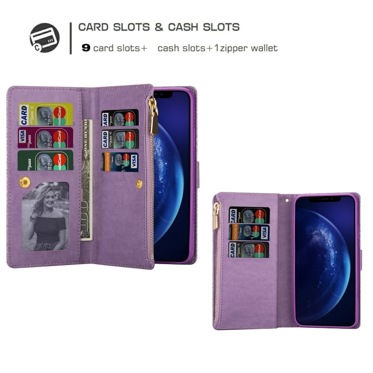 Multi-card Slots Starry Sky Laser Carving Glitter Zipper Horizontal Flip Leather Case with Holder & Wallet & Lanyard, For iPhone 11 Pro Max, For iPhone 11 Pro, For iPhone 11, For iPhone XS Max
