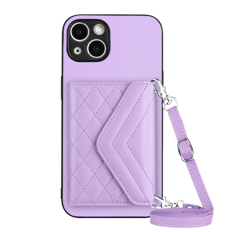 Rhombic Texture Card Bag RFID Phone Case with Long Lanyard, For iPhone 13 mini, For iPhone 12, For iPhone 12 Pro Max, For iPhone 12 Pro