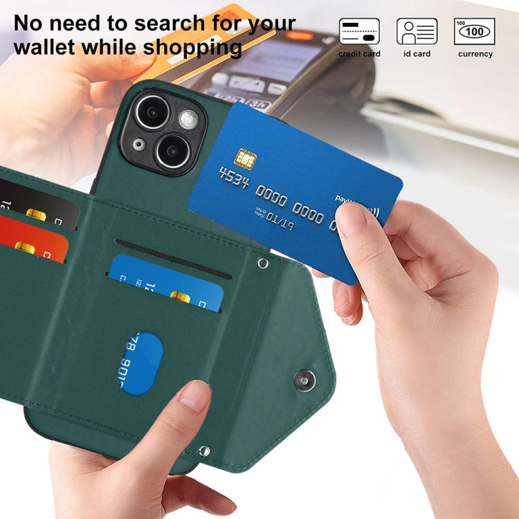 Rhombic Texture Card Bag RFID Phone Case with Long Lanyard, For iPhone 14 Plus, For iPhone 14, For iPhone 14 Pro, For iPhone 14 Pro Max