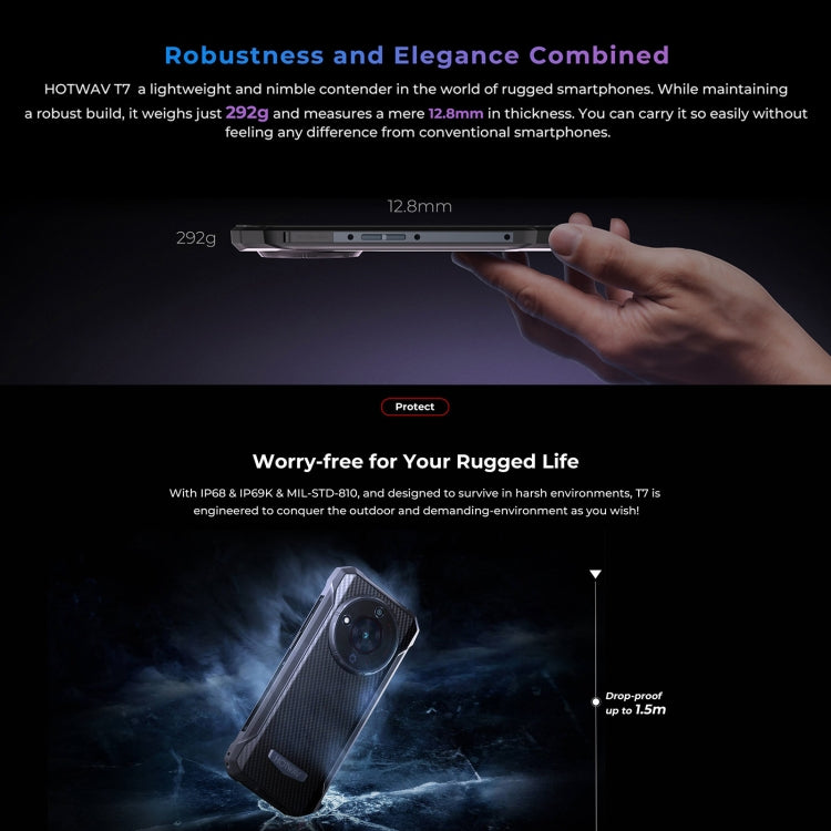 HOTWAV T7 Rugged Phone, 4GB+128GB, 6280mAh, 6.52 inch Android 13 MT8788 Octa Core, Network: 4G, OTG(All Black)
