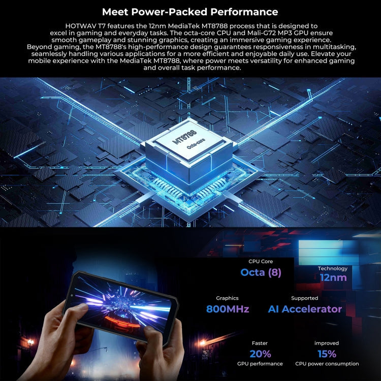 HOTWAV T7 Rugged Phone, 4GB+128GB, 6280mAh, 6.52 inch Android 13 MT8788 Octa Core, Network: 4G, OTG(All Black)