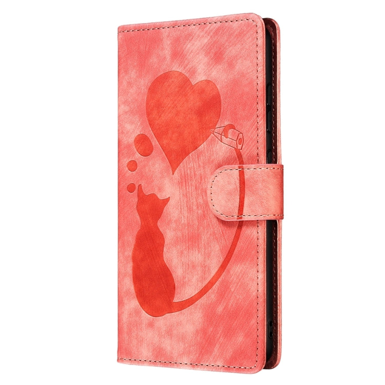 Pen Heart Cat Embossed Leather Phone Case, For iPhone 15 Pro Max, For iPhone 15 Pro, For iPhone 15 Plus, For iPhone 15