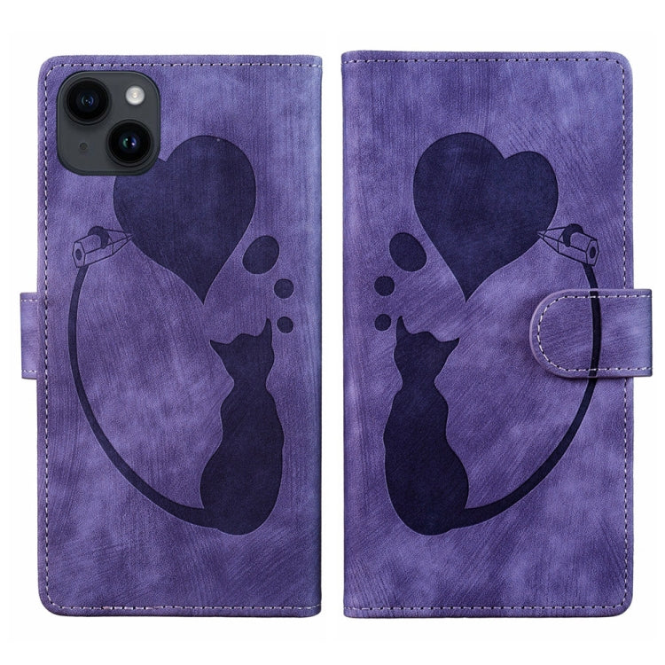 Pen Heart Cat Embossed Leather Phone Case, For iPhone 14 Plus, For iPhone 14, For iPhone 14 Pro, For iPhone 14 Pro Max