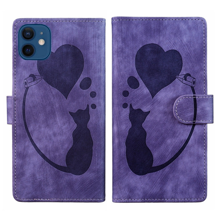 Pen Heart Cat Embossed Leather Phone Case, For iPhone 13 mini, For iPhone 12, For iPhone 12 Pro Max, For iPhone 12 Pro
