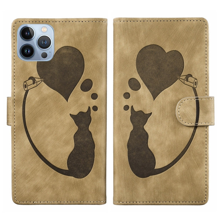 Pen Heart Cat Embossed Leather Phone Case, For iPhone 13 mini, For iPhone 12, For iPhone 12 Pro Max, For iPhone 12 Pro