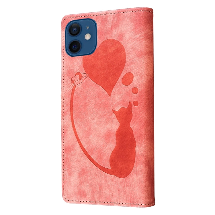 Pen Heart Cat Embossed Leather Phone Case, For iPhone 12 mini, For iPhone 11 Pro Max, For iPhone 11, For iPhone 11 Pro