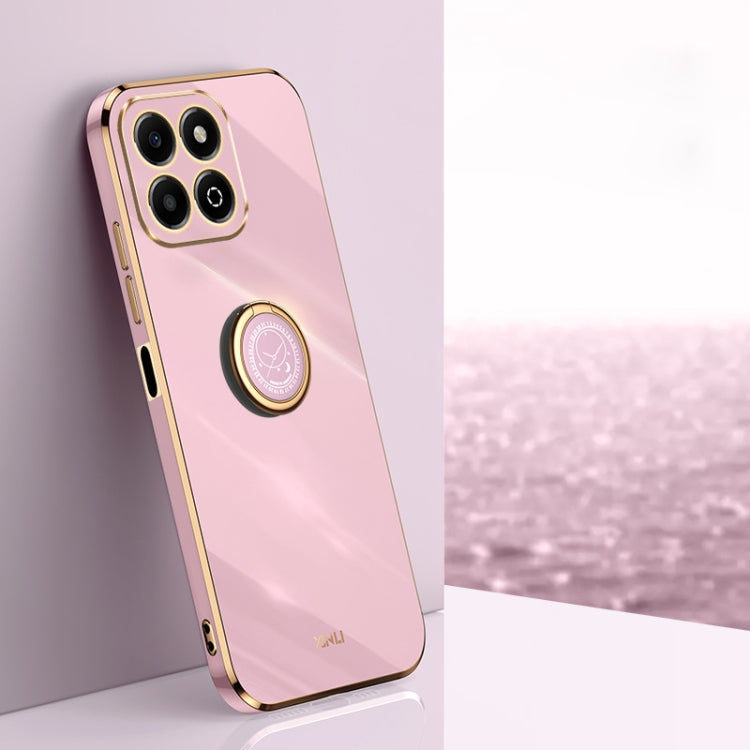XINLI Straight 6D Plating Gold Edge TPU Shockproof Case with Ring Holder, For Honor Play 60 Plus, For Honor X6b, For Honor 200