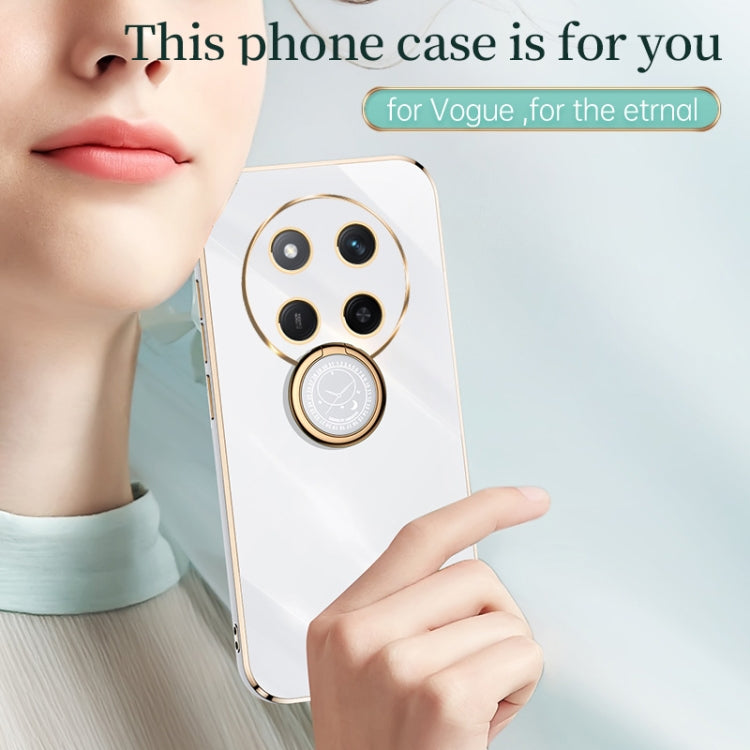 For Honor X60 Pro XINLI Straight 6D Plating Gold Edge TPU Shockproof Case with Ring Holder(White)