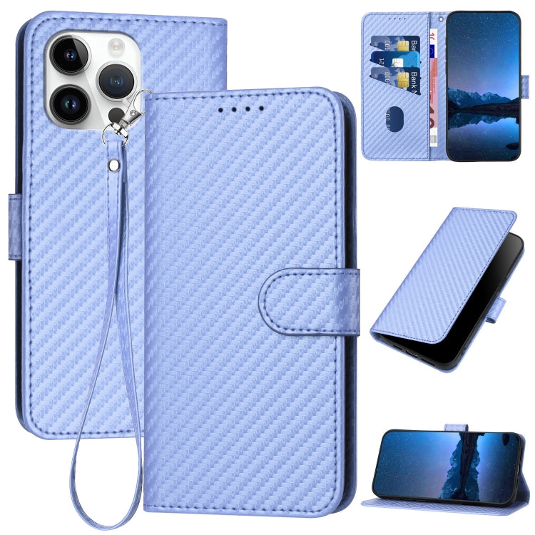 YX0070 Carbon Fiber Buckle Leather Phone Case with Lanyard, For iPhone 15 Pro Max, For iPhone 15 Pro, For iPhone 15 Plus