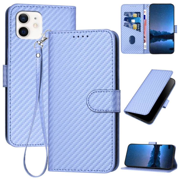YX0070 Carbon Fiber Buckle Leather Phone Case with Lanyard, For iPhone 13 mini, For iPhone 12 / 12 Pro, For iPhone 12 Pro Max