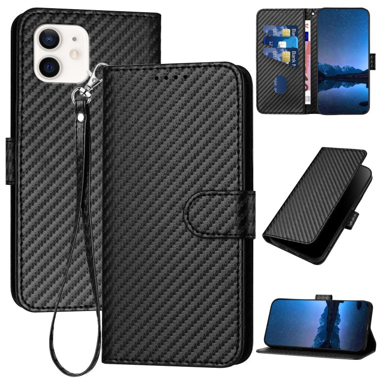 YX0070 Carbon Fiber Buckle Leather Phone Case with Lanyard, For iPhone 12 mini, For iPhone 11 Pro Max, For iPhone 11