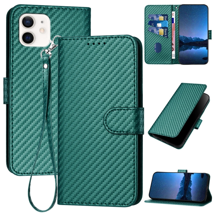YX0070 Carbon Fiber Buckle Leather Phone Case with Lanyard, For iPhone 12 mini, For iPhone 11 Pro Max, For iPhone 11