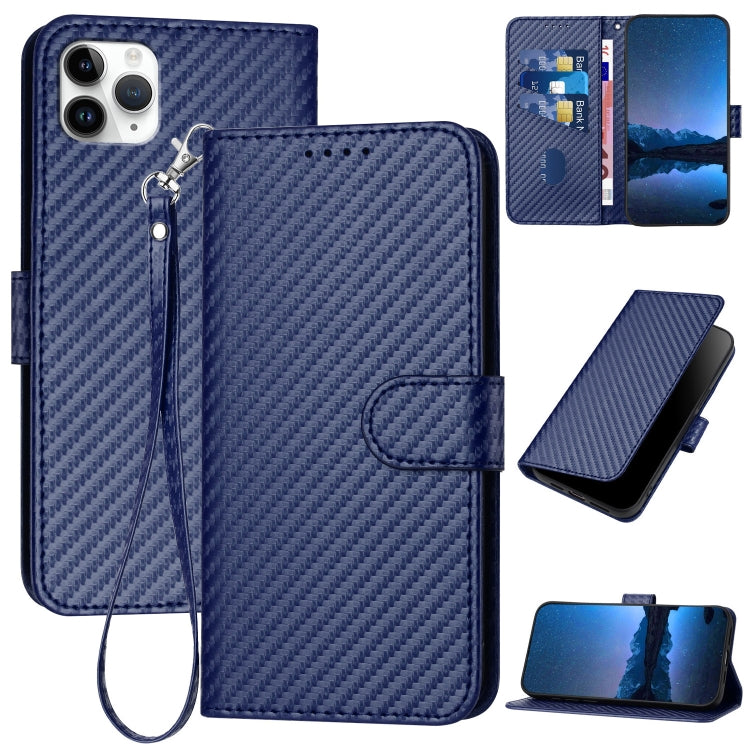 YX0070 Carbon Fiber Buckle Leather Phone Case with Lanyard, For iPhone 12 mini, For iPhone 11 Pro Max, For iPhone 11