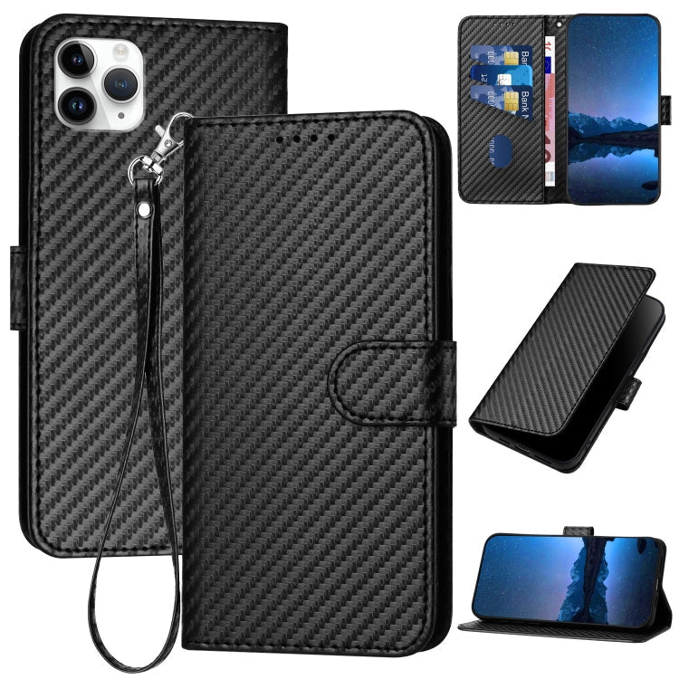 YX0070 Carbon Fiber Buckle Leather Phone Case with Lanyard, For iPhone 12 mini, For iPhone 11 Pro Max, For iPhone 11