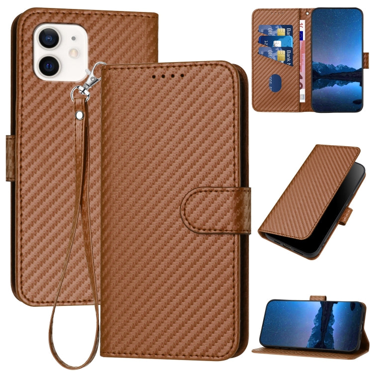 YX0070 Carbon Fiber Buckle Leather Phone Case with Lanyard, For iPhone 12 mini, For iPhone 11 Pro Max, For iPhone 11