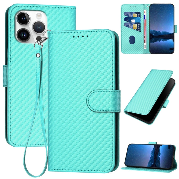 YX0070 Carbon Fiber Buckle Leather Phone Case with Lanyard, For iPhone 17, For iPhone Air, For iPhone 16 Pro Max