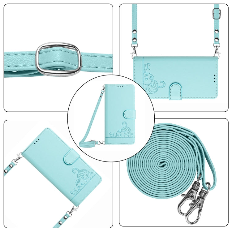 Cat Rat Embossed Pattern RFID Leather Phone Case with Lanyard, For iPhone 15, For iPhone 14 Plus, For iPhone 14/13, For iPhone 14 Pro