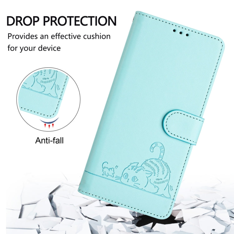 Cat Rat Embossed Pattern RFID Leather Phone Case with Lanyard, For iPhone 14 Pro Max, For iPhone SE 2022/SE 2020/6/7/8, For iPhone 13 Pro Max, For iPhone 13 Pro