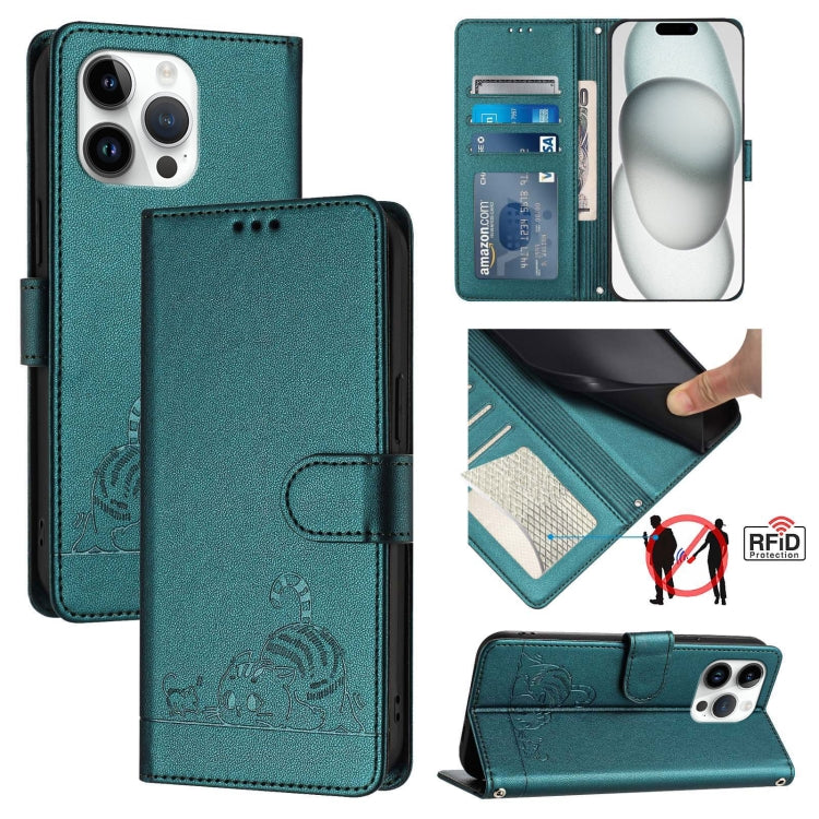 Cat Rat Embossed Pattern RFID Leather Phone Case with Lanyard, For iPhone 14 Pro Max, For iPhone SE 2022/SE 2020/6/7/8, For iPhone 13 Pro Max, For iPhone 13 Pro