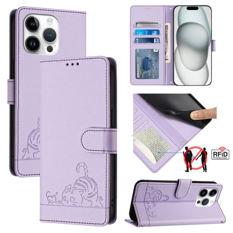 Cat Rat Embossed Pattern RFID Leather Phone Case with Lanyard, For iPhone 14 Pro Max, For iPhone SE 2022/SE 2020/6/7/8, For iPhone 13 Pro Max, For iPhone 13 Pro