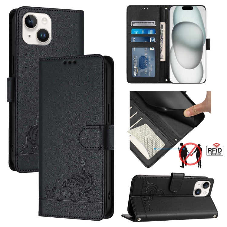 Cat Rat Embossed Pattern RFID Leather Phone Case with Lanyard, For iPhone 13 mini, For iPhone 12/12 Pro, For iPhone 12 Pro Max, For iPhone 12 mini