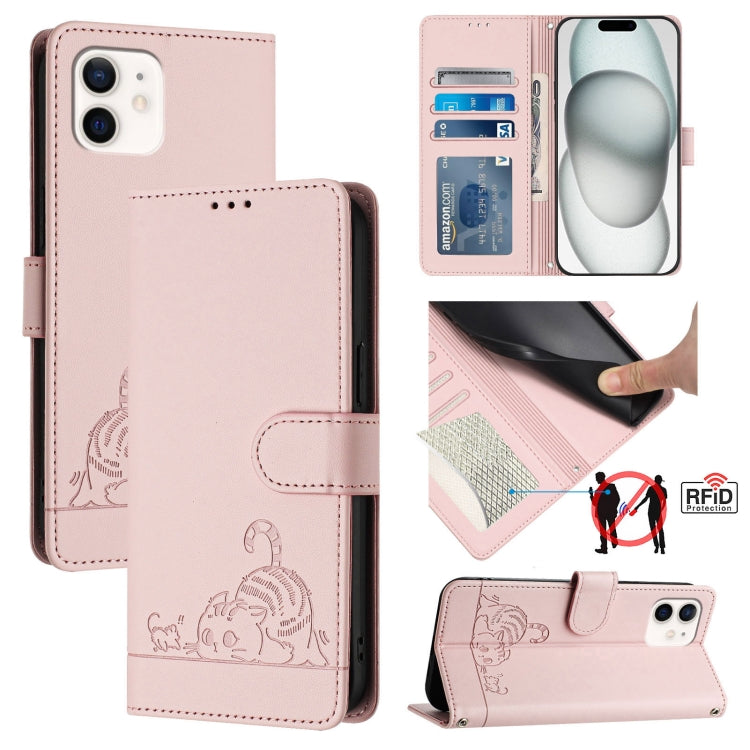 Cat Rat Embossed Pattern RFID Leather Phone Case with Lanyard, For iPhone 13 mini, For iPhone 12/12 Pro, For iPhone 12 Pro Max, For iPhone 12 mini