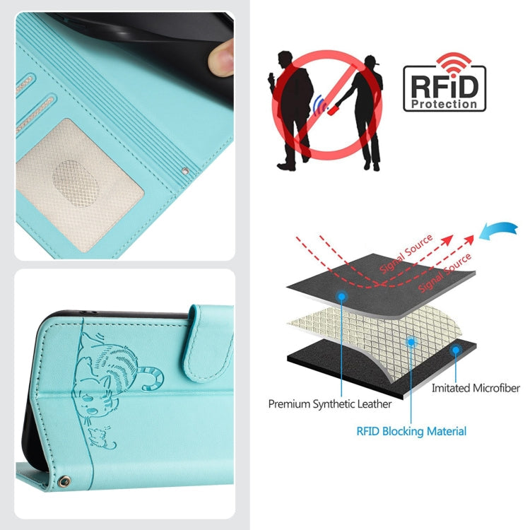 Cat Rat Embossed Pattern RFID Leather Phone Case with Lanyard, For iPhone 11 Pro Max, For iPhone 11, For iPhone 11 Pro, For iPhone XS / X
