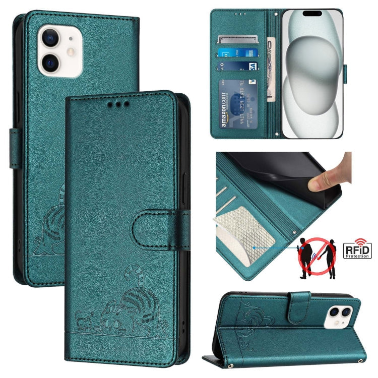 Cat Rat Embossed Pattern RFID Leather Phone Case with Lanyard, For iPhone 11 Pro Max, For iPhone 11, For iPhone 11 Pro, For iPhone XS / X
