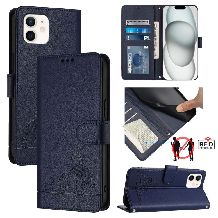 Cat Rat Embossed Pattern RFID Leather Phone Case with Lanyard, For iPhone 11 Pro Max, For iPhone 11, For iPhone 11 Pro, For iPhone XS / X