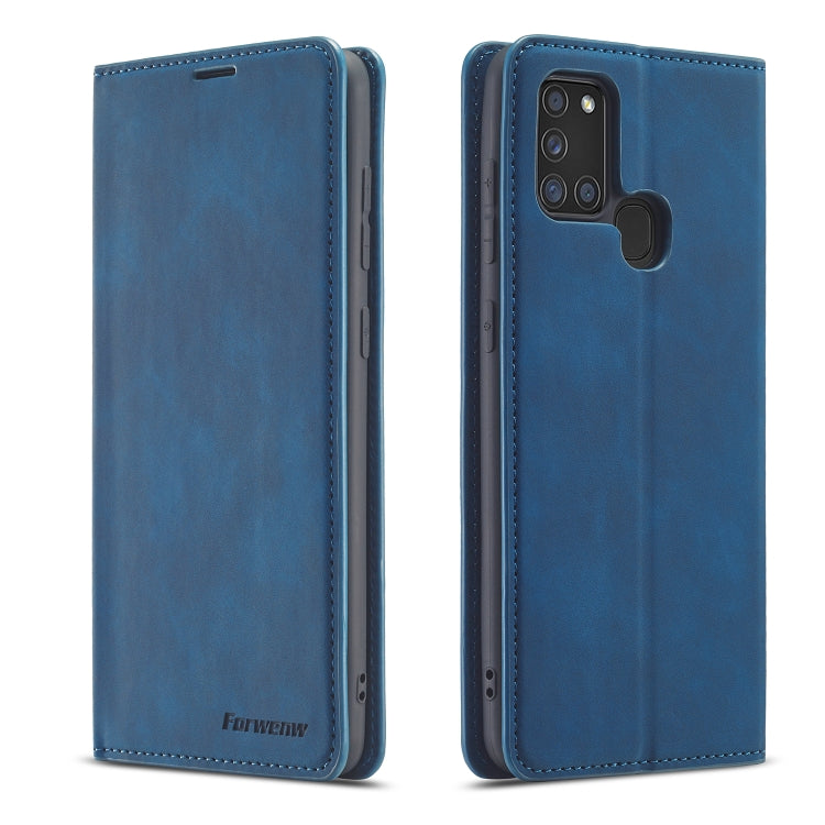 For Samsung Galaxy A21s Forwenw Dream Series Oil Edge Strong Magnetism Horizontal Flip Leather Case with Holder & Card Slots & Wallet & Photo Frame(Blue)