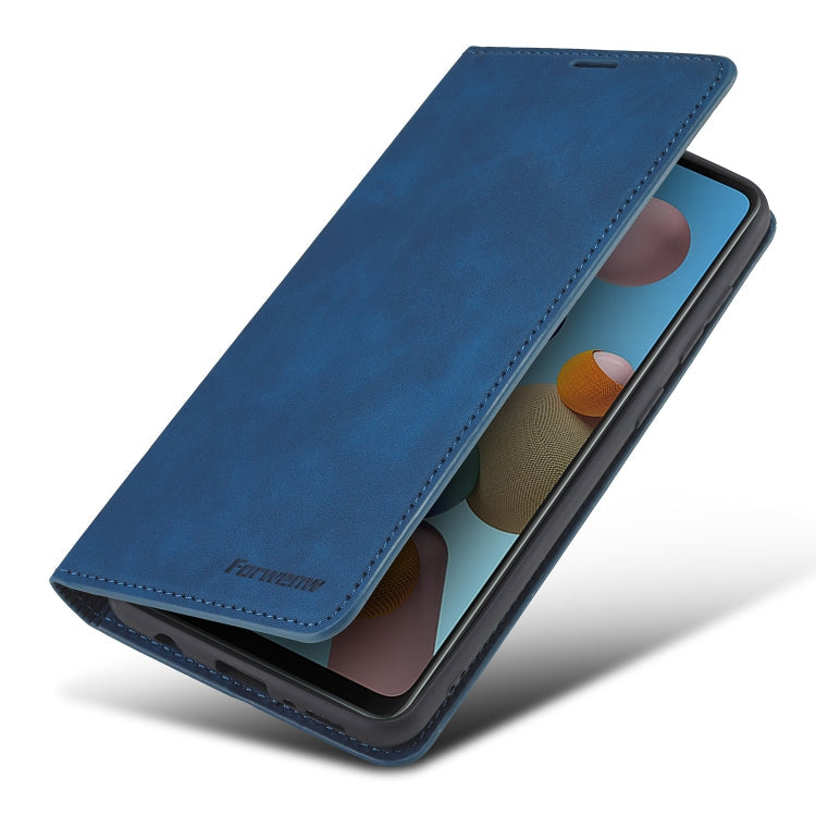 For Samsung Galaxy A21s Forwenw Dream Series Oil Edge Strong Magnetism Horizontal Flip Leather Case with Holder & Card Slots & Wallet & Photo Frame(Blue)
