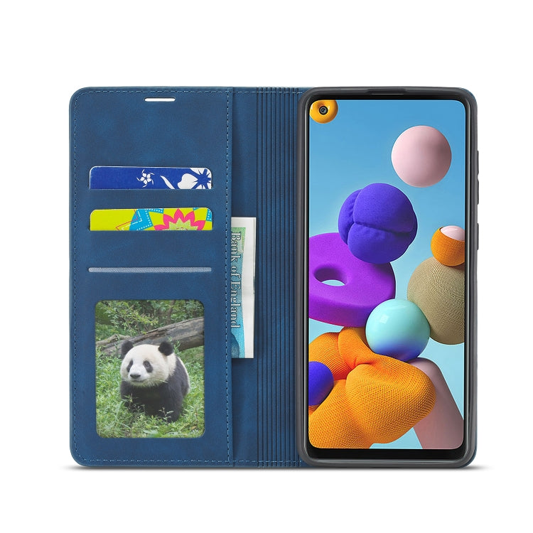 For Samsung Galaxy A21s Forwenw Dream Series Oil Edge Strong Magnetism Horizontal Flip Leather Case with Holder & Card Slots & Wallet & Photo Frame(Blue)