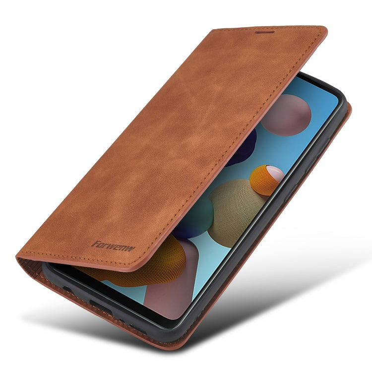 For Samsung Galaxy A21s Forwenw Dream Series Oil Edge Strong Magnetism Horizontal Flip Leather Case with Holder & Card Slots & Wallet & Photo Frame(Brown)