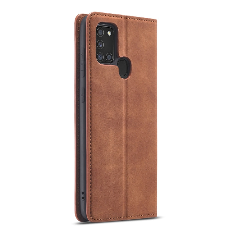 For Samsung Galaxy A21s Forwenw Dream Series Oil Edge Strong Magnetism Horizontal Flip Leather Case with Holder & Card Slots & Wallet & Photo Frame(Brown)