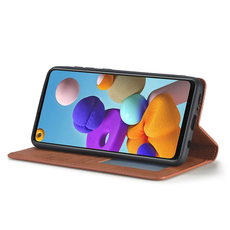 For Samsung Galaxy A21s Forwenw Dream Series Oil Edge Strong Magnetism Horizontal Flip Leather Case with Holder & Card Slots & Wallet & Photo Frame(Brown)