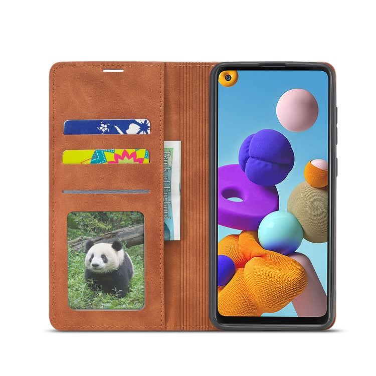 For Samsung Galaxy A21s Forwenw Dream Series Oil Edge Strong Magnetism Horizontal Flip Leather Case with Holder & Card Slots & Wallet & Photo Frame(Brown)