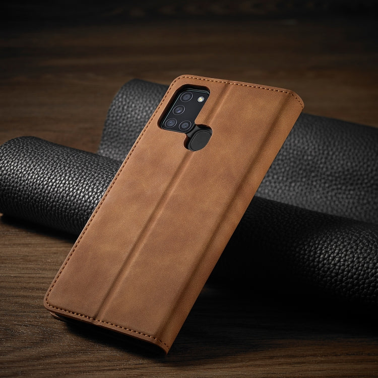 For Samsung Galaxy A21s Forwenw Dream Series Oil Edge Strong Magnetism Horizontal Flip Leather Case with Holder & Card Slots & Wallet & Photo Frame(Brown)