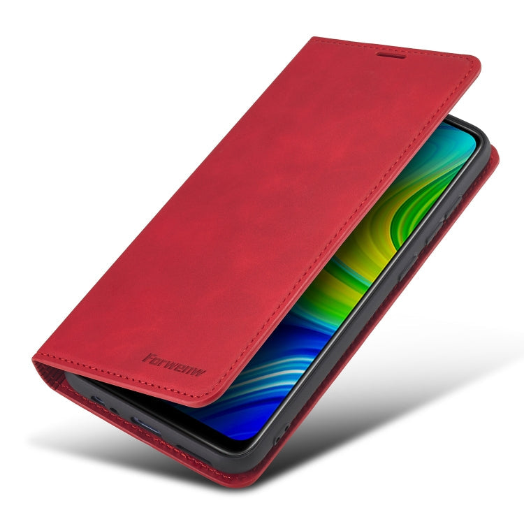 For Xiaomi Redmi Note 9 Forwenw Dream Series Oil Edge Strong Magnetism Horizontal Flip Leather Case with Holder & Card Slots & Wallet & Photo Frame(Red)