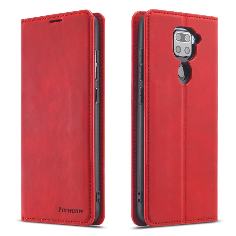 For Xiaomi Redmi Note 9 Forwenw Dream Series Oil Edge Strong Magnetism Horizontal Flip Leather Case with Holder & Card Slots & Wallet & Photo Frame(Red)