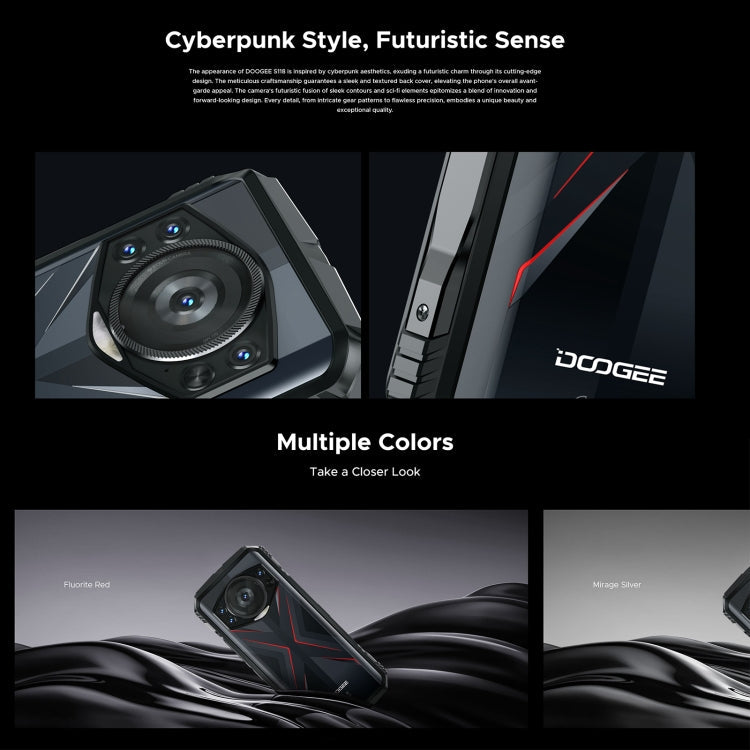 DOOGEE S118 Rugged Phone, 8GB+512GB, 6.58 inch Android 14 MediaTek Helio G99 Octa Core, Network: 4G, OTG, NFC(Black Red)