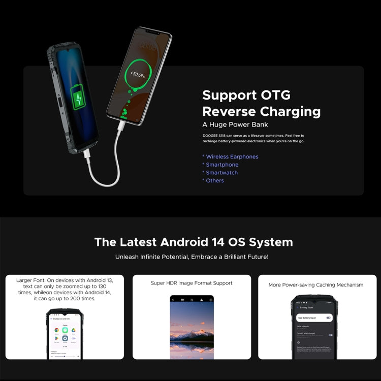 DOOGEE S118 Rugged Phone, 8GB+512GB, 6.58 inch Android 14 MediaTek Helio G99 Octa Core, Network: 4G, OTG, NFC(Black Silver)
