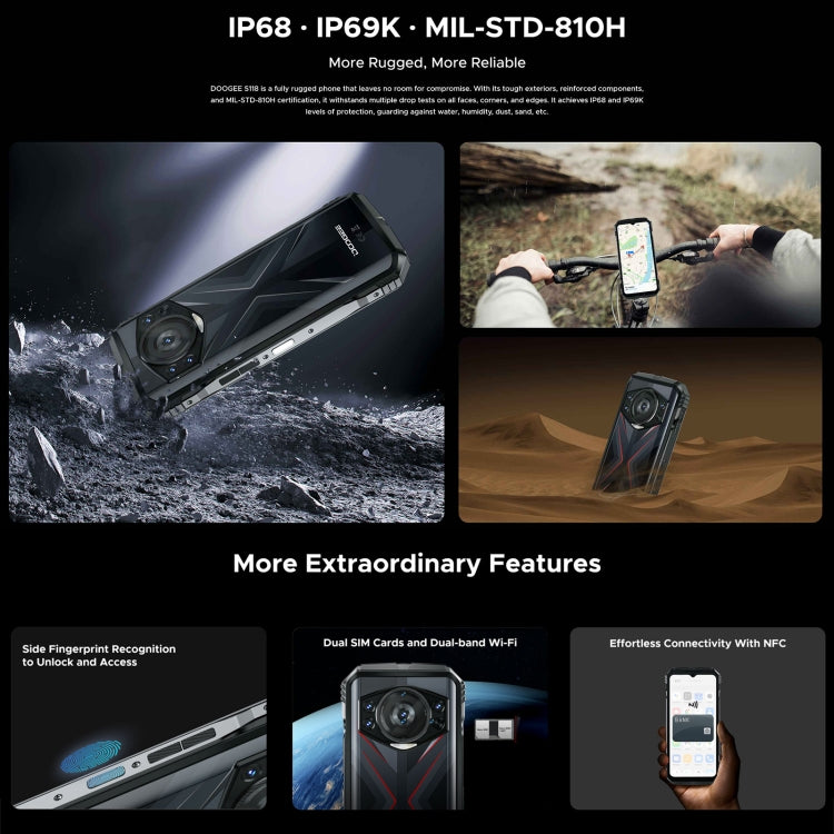 DOOGEE S118 Rugged Phone, 8GB+512GB, 6.58 inch Android 14 MediaTek Helio G99 Octa Core, Network: 4G, OTG, NFC(Black Silver)