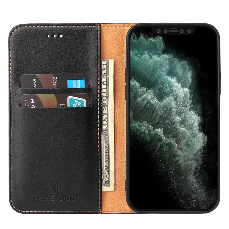 For iPhone 12 mini Fierre Shann PU Genuine Leather Texture Horizontal Flip Leather Case with Holder & Card Slots & Wallet(Black)
